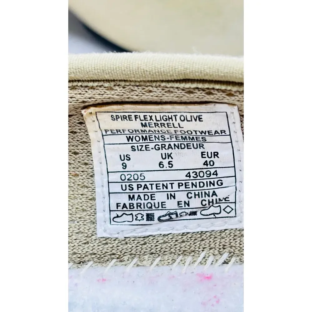 Merrell Spire Flex Vintage light olive color soft leather comfort flat shoes sz9
